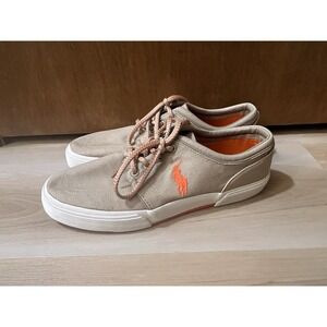 Polo Ralph Lauren Mens Faxon Fashion Sneakers Beige Orange‎ Canvas Lace Up 9.5D